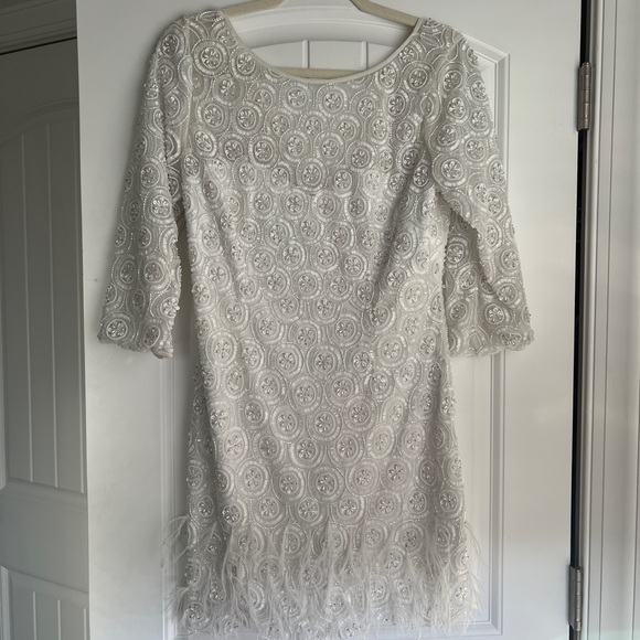 BHLDN White Lace Dress with Feather Trim - Picture 1 of 6